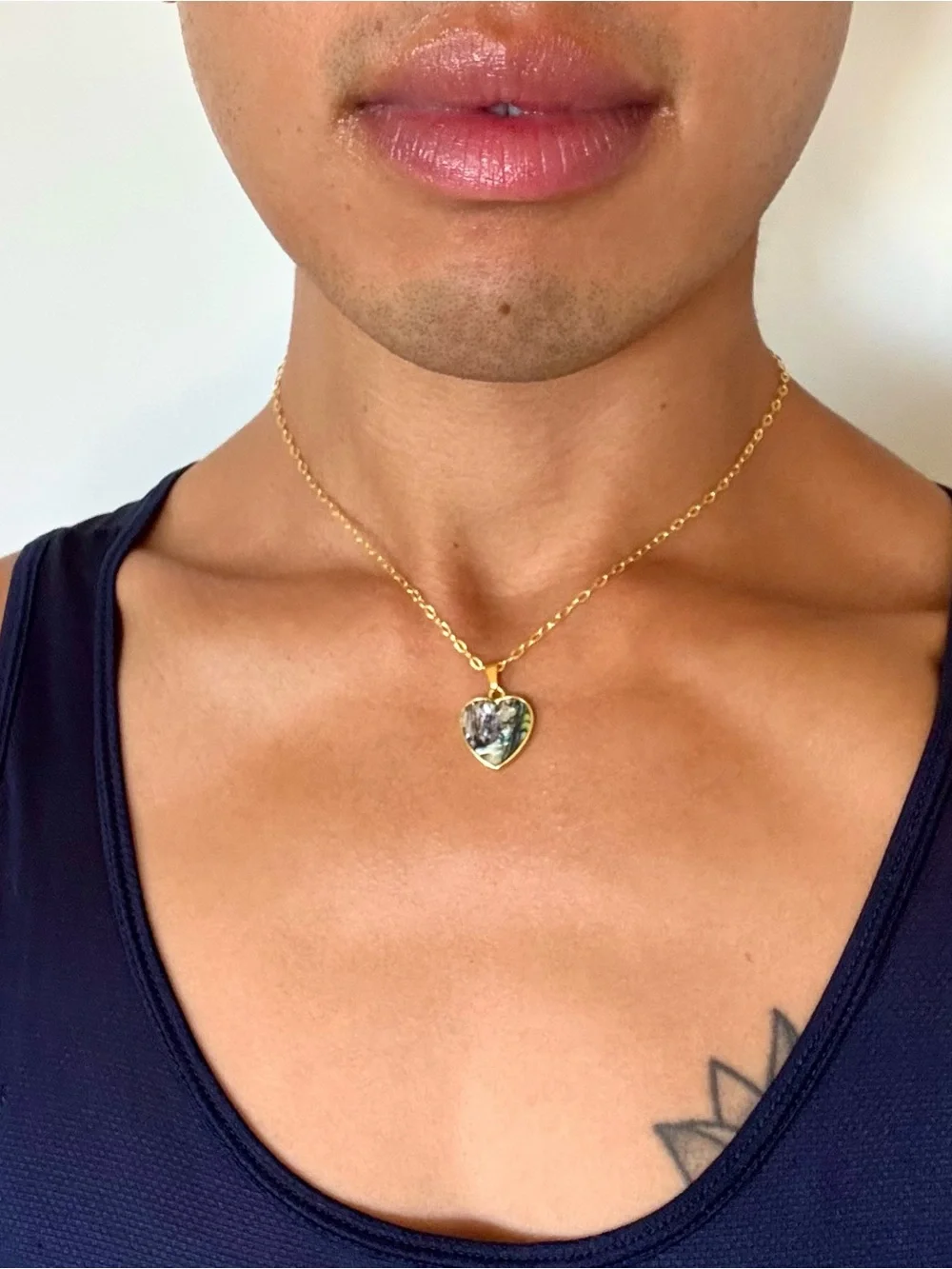 Gold Heart Abalone Pendant Necklace - Iridescent Shell - Picture 2 of 3
